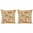 thumbnail image 1 of Tribal Throw Pillow Cushion Cover Pack of 2, Historical Grunge Style Design of Animals on Rectangles Pattern, Zippered Double-Side Digital Print, 4 Sizes, Peach Camel, by Ambesonne, 1 of 2