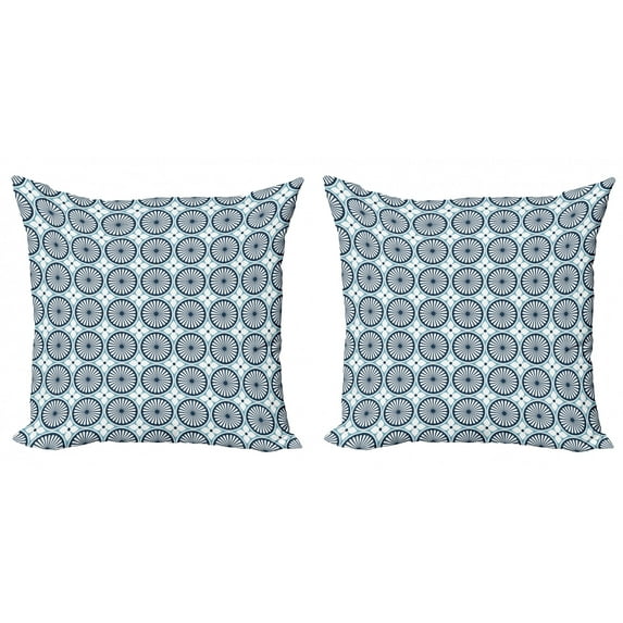 Tribal Throw Pillow Cushion Cover Pack of 2, Moroccan Floral Pattern with Circular Frames and Blooming Petals, Zippered Double-Side Digital Print, 4 Sizes, Pale Blue Dark Blue, by Ambesonne