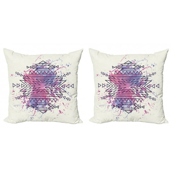 Ambesonne Tribal Throw Pillow Cover 2 Pack, Motif Brushstroke, 16", Pale Pink Fuchsia Lilac