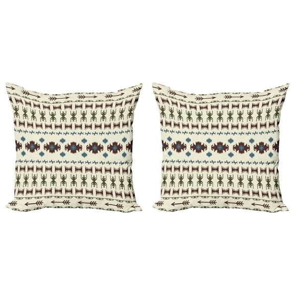 Tribal Throw Pillow Cushion Cover Pack of 2, Pattern Inca Illustration Geometric Arrangement, Zippered Double-Side Digital Print, 4 Sizes, Beige and Brown, by Ambesonne