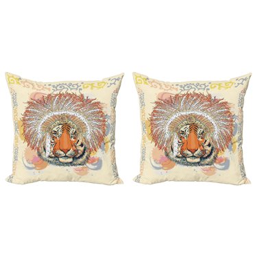 Ambesonne Tribal Throw Pillow Cover 2 Pack, Savannah Bohemian Wild Tiger, 20", Orange and Peach