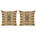 thumbnail image 1 of Ambesonne Aztec Throw Pillow Cover 2 Pack, Tribal Bohemian Illustration, 24", Apricot Orange and Teal, 1 of 2