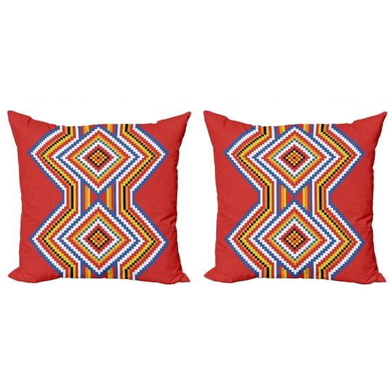 Ambesonne Tribal Throw Pillow Cover 2 Pack, Mosaic American, 20", Multicolor