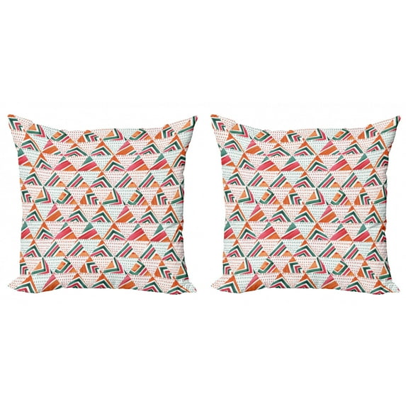 Ambesonne Tribal Throw Pillow Cover 2 Pack, Watercolor Triangles, 18", Orange Jade Green Pink