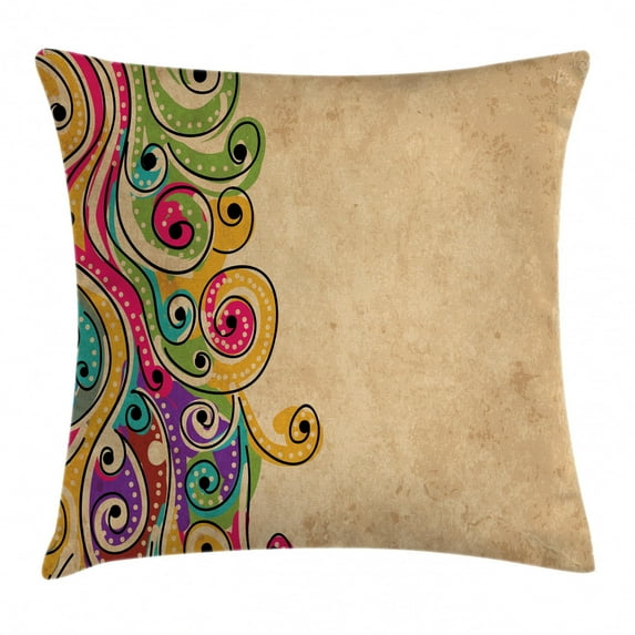 Tribal Throw Pillow Cushion Cover, Traditional African Folk Art Pattern with Hand Drawn Spiral Colorful Forms Image, Decorative Square Accent Pillow Case, 18 X 18 Inches, Multicolor, by Ambesonne
