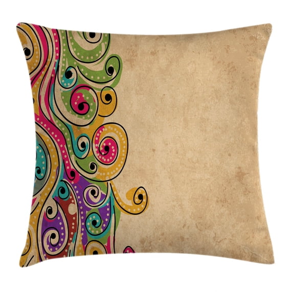 Tribal Throw Pillow Cushion Cover, Traditional African Folk Art Pattern with Hand Drawn Spiral Colorful Forms Image, Decorative Square Accent Pillow Case, 20 X 20 Inches, Multicolor, by Ambesonne