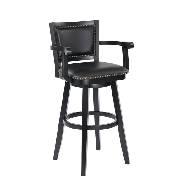 Tribal Treasures 49.5 Inch Extra Tall Swivel Barstool Chair with Nailhead Faux Leather Seat and Black Rubberwood Frame