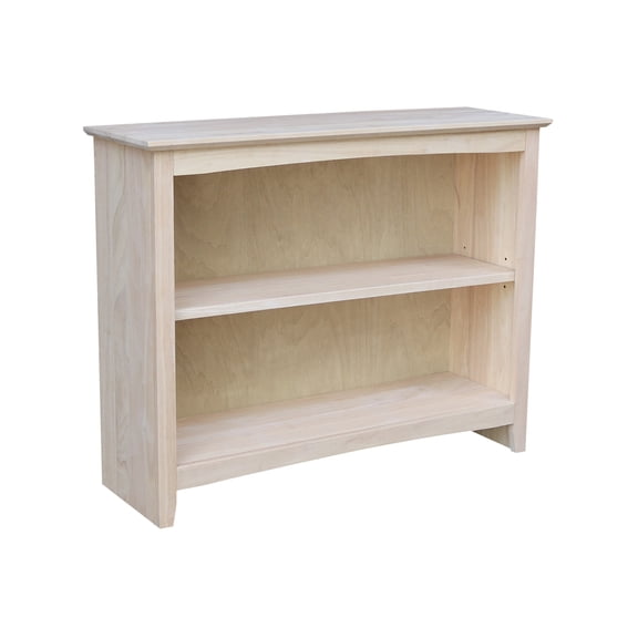 Tribal Treasures Shaker Bookcase in Solid Wood with Butcher Block Shelves, Unfinished Surface and Mixed Shelf Design for Display and Storage, 38" x 12.3" x 30"