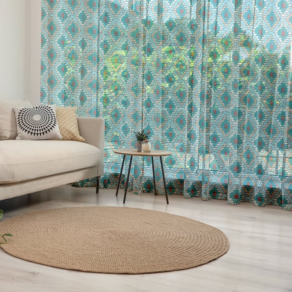 Tribal Tulle Curtains with Rod Pocket, Dry Brush Ink Print Pattern in Doodle Style with Geometrical Motifs, Sheer Drape for Wedding Party 2 Panels, 7 Sizes, Multicolor, by Ambesonne