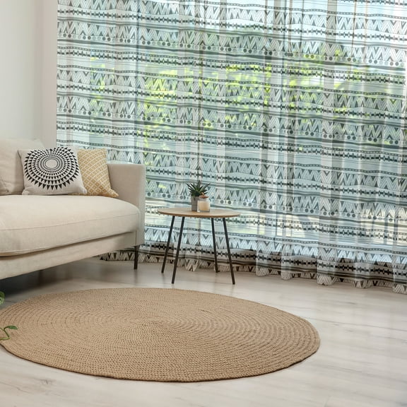 Tribal Tulle Curtains with Rod Pocket, Prehistoric Aztec with Circles Triangles Tribal Folk Pattern, Sheer Drape for Wedding Party 2 Panels, 7 Sizes, Charcoal Grey White, by Ambesonne