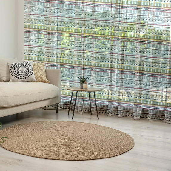 Tribal Tulle Curtains with Rod Pocket, Sketch Style Geometric Composition with Triangles Lines and Herringbone Zigzags, Sheer Drape for Wedding Party 2 Panels, 7 Sizes, Multicolor, by Ambesonne