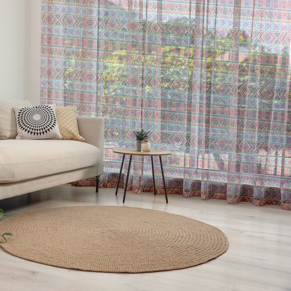 Tribal Tulle Curtains with Rod Pocket, Retro Spring Vintage Pattern, Sheer Drape for Wedding Party 2 Panels, 7 Sizes, Pale Blue Indigo, by Ambesonne