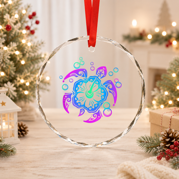 Tribal Turtle Hawaii Islander Polynesian Maori Turtle Glass Ornament