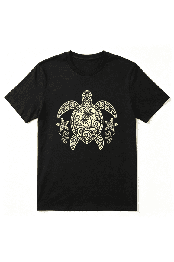 Tribal Turtle Palm Star Vintage Graphic Tee For Men And Women, Ocean Lover Hilarious Cotton Short Sleeves T-Shirt