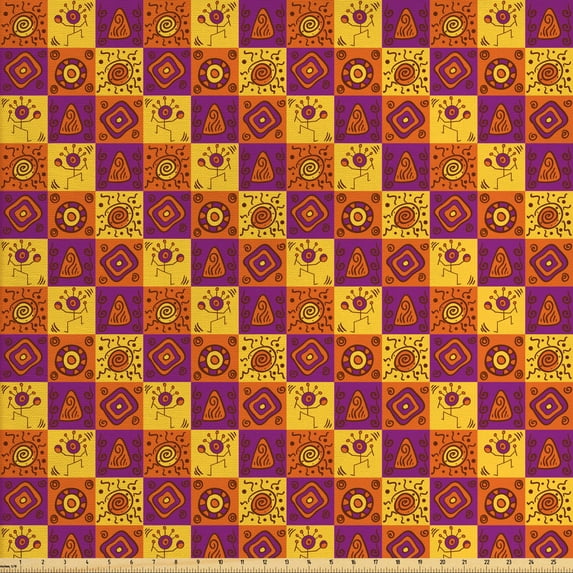 Ambesonne Tribal Fabric by the Yard Upholstery, Timeless Design, 10 Yards, Orange Purple and Yellow