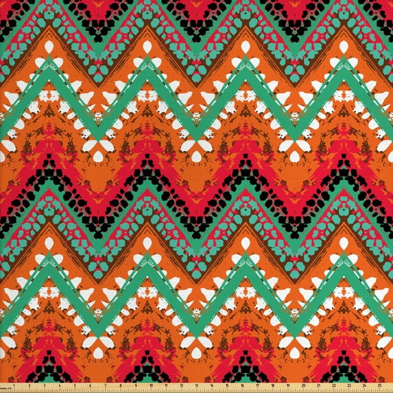 Ambesonne Tribal Fabric by the Yard Upholstery, Zigzag, 5 Yards, Sea Green Marigold