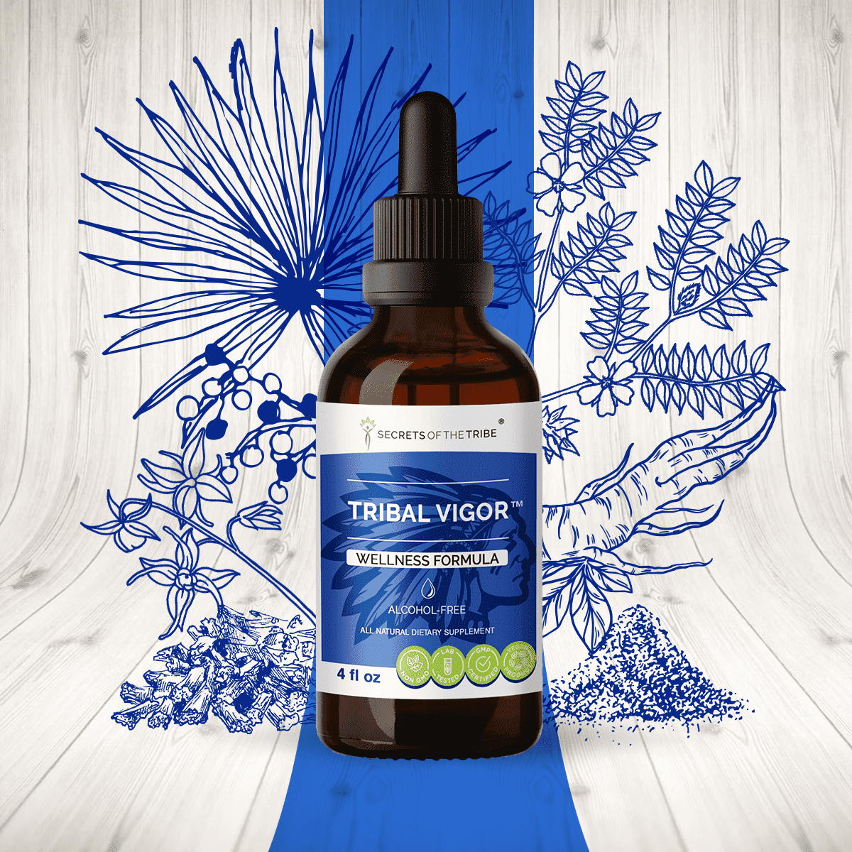 Secrets Of The Tribe Tribal Vigor Blend Tincture Dietary Supplement, Natural Extract, Made from Eleuthero Siberian Ginseng, Catuaba, Barrenwort, Muira Puama, Saw Palmetto, Tribulus 4 oz