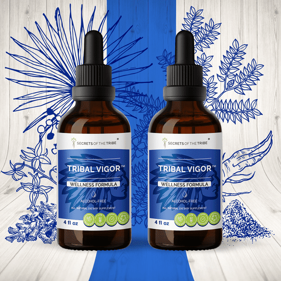 Tribal Vigor Alcohol-FREE Extract, Tincture, Glycerite Eleuthero Siberian Ginseng, Catuaba, Barrenwort - Horny goat weed, Muira Puama, Saw Palmetto, Tribulus. Wellness Support 2x4 oz