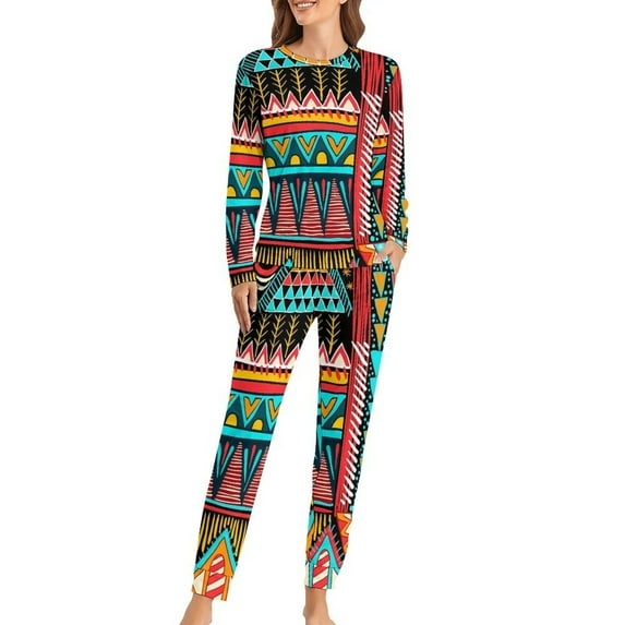 Tribal Vintage Ethnic Pajamas Lady Patchwrok Print Kawaii Nightwear Spring 2 Piece Casual Oversized Pajama Sets