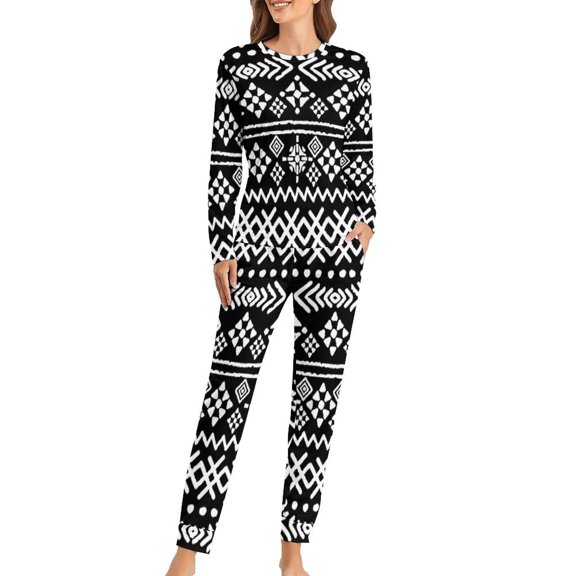 Tribal Vintage Ethnic Pajamas Lady Patchwrok Print Kawaii Nightwear Spring 2 Piece Casual Oversized Pajama Sets