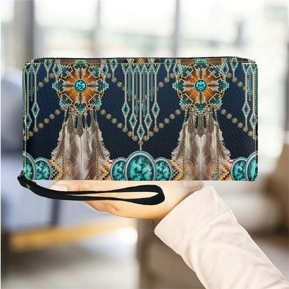 Tribal Vintage Pattern Design Women Wallets Multifunction Slim Female Purse Zip Around Party Clutch Billeteras for Teen Girls