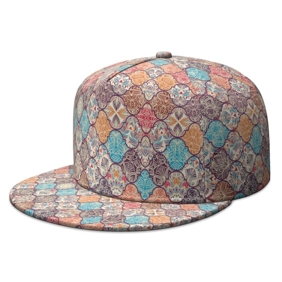 Tribal Wanderer Hat – Ethnic Print Flat Brim Baseball Cap, Hip Hop Style