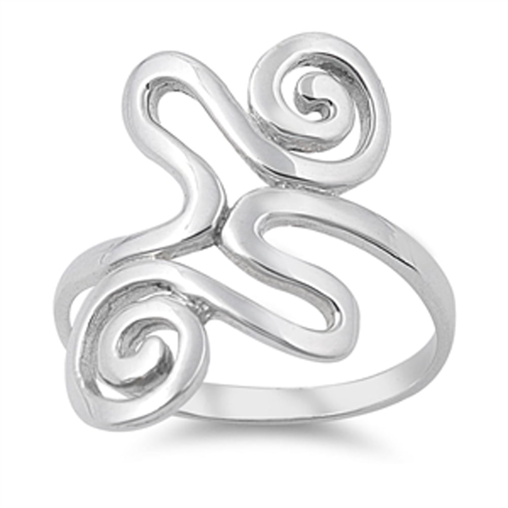 Tribal Wave Boho Wide Spiral Ring .925 Sterling Silver Band Jewelry ...