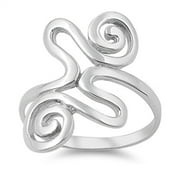 SAC SILVER Tribal Wave Boho Wide Spiral Ring .925 Sterling Silver Band Jewelry Female Male Unisex Size 8