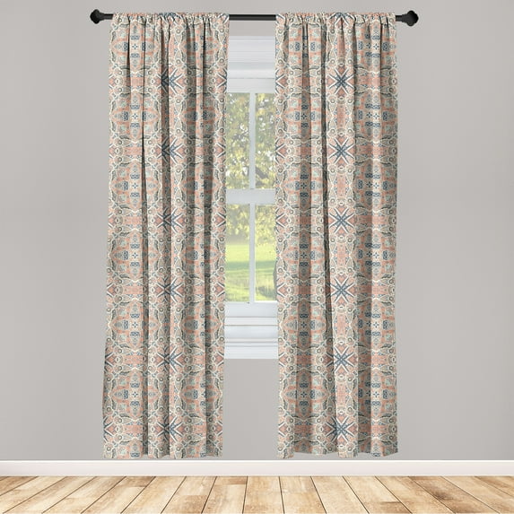 Tribal Window Curtains, Ethnic Pattern Geometric Shapes Abstract Arrows Fractal Boho Design, Lightweight Decor 2-Panel Set with Rod Pocket, Pair of - 28"x63", Cocoa Orange and Slate Blue, by Ambesonne