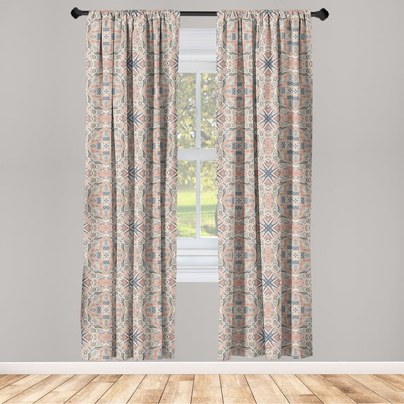 Tribal Window Curtains, Ethnic Pattern Geometric Shapes Abstract Arrows Fractal Boho Design, Lightweight Decor 2-Panel Set with Rod Pocket, Pair of - 28"x84", Cocoa Orange and Slate Blue, by Ambesonne