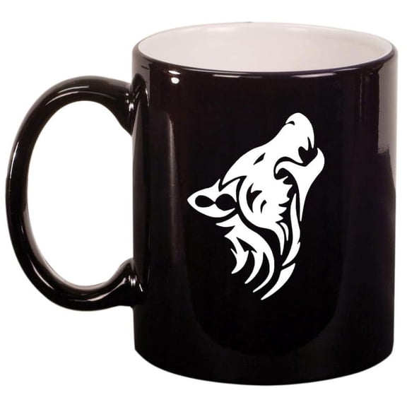 Tribal Wolf Ceramic Coffee Mug Tea Cup Gift (11oz Gloss Black)