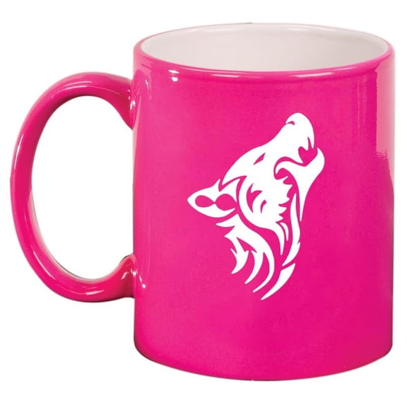 Tribal Wolf Ceramic Coffee Mug Tea Cup Gift (11oz Hot Pink)