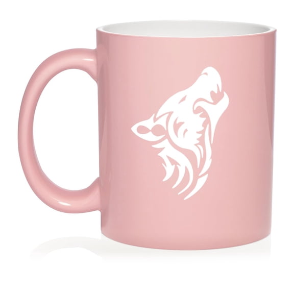 Tribal Wolf Ceramic Coffee Mug Tea Cup Gift (11oz Light Pink)