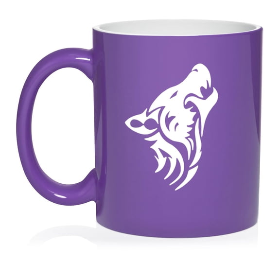 Tribal Wolf Ceramic Coffee Mug Tea Cup Gift (11oz Purple)