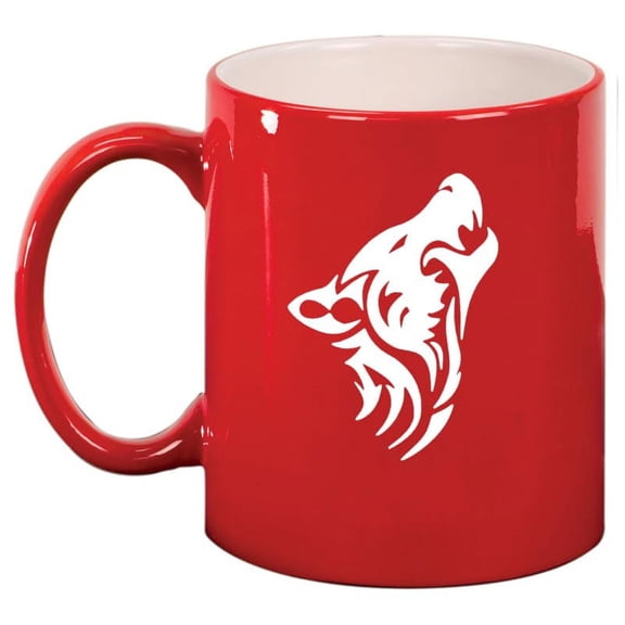 Tribal Wolf Ceramic Coffee Mug Tea Cup Gift (11oz Red)