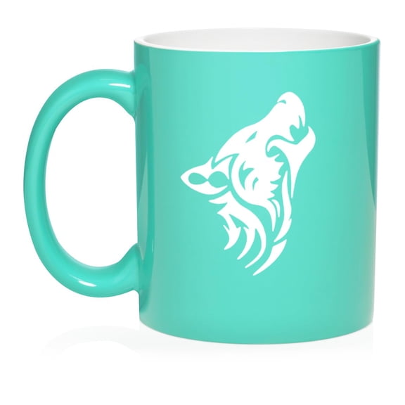 Tribal Wolf Ceramic Coffee Mug Tea Cup Gift (11oz Teal)
