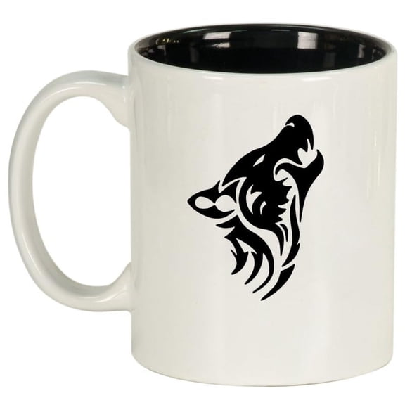 Tribal Wolf Ceramic Coffee Mug Tea Cup Gift (11oz White)