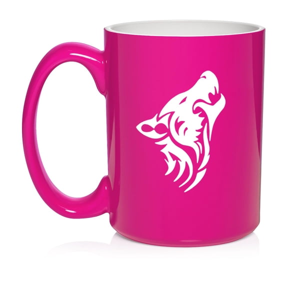 Tribal Wolf Ceramic Coffee Mug Tea Cup Gift (15oz Hot Pink)
