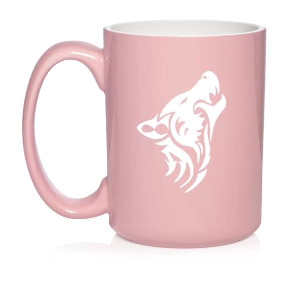 Tribal Wolf Ceramic Coffee Mug Tea Cup Gift (15oz Light Pink)