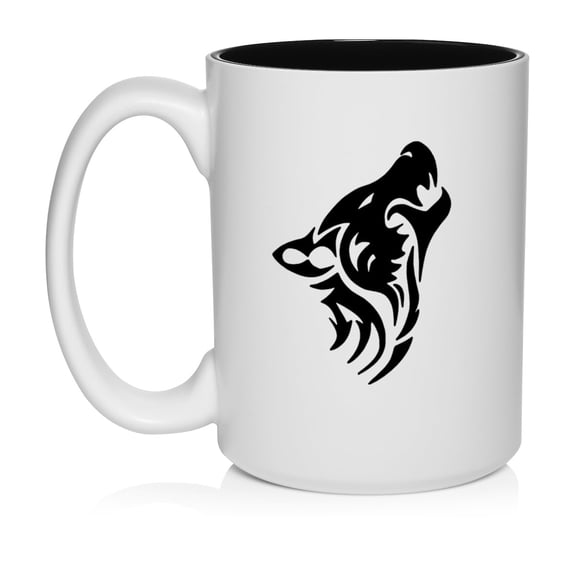 Tribal Wolf Ceramic Coffee Mug Tea Cup Gift (15oz White)