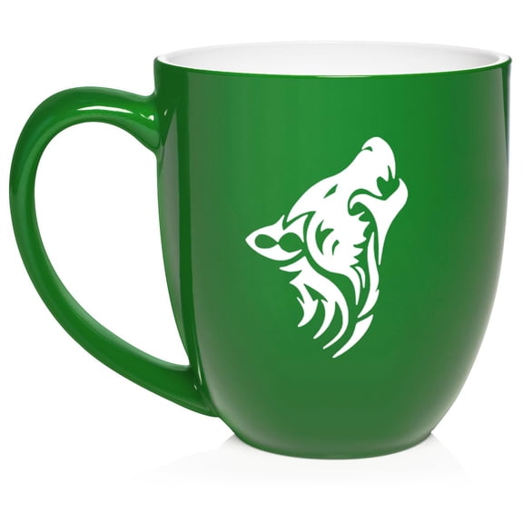 Tribal Wolf Ceramic Coffee Mug Tea Cup Gift (16oz Green)