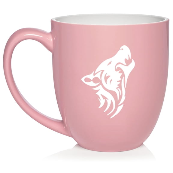 Tribal Wolf Ceramic Coffee Mug Tea Cup Gift (16oz Light Pink)