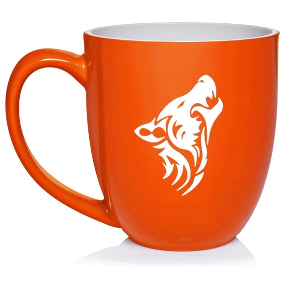 Tribal Wolf Ceramic Coffee Mug Tea Cup Gift (16oz Orange)
