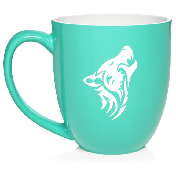 Tribal Wolf Ceramic Coffee Mug Tea Cup Gift (16oz Teal)