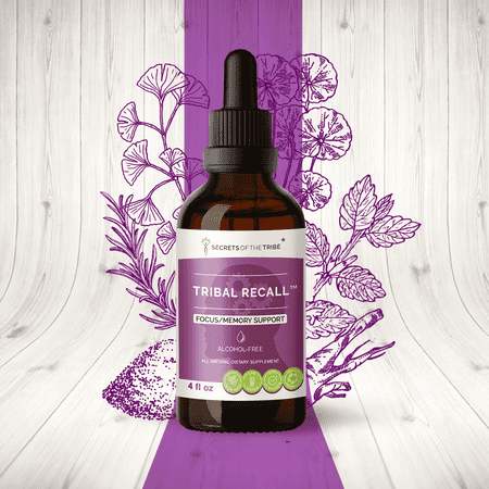 Secrets Of The Tribe Tribal Recall Blend Tincture Dietary Supplement, Natural Extract, Made from Gotu Kola, Eleuthero Siberian Ginseng, Rosemary, Ashwagandha, Lemon Balm, Ginkgo Biloba 4 oz