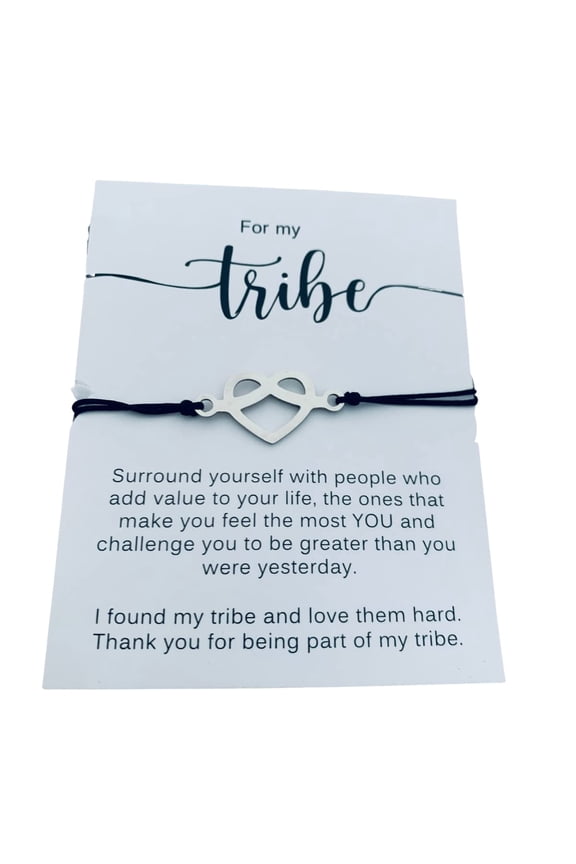 Tribe Bracelet, Gift For Your Tribe, Best Friend Gift, Adjustable Silver Stainless Steel Celtic Heart Knot Friendship Cord Bracelet, Gift for Her, Gift for Friends