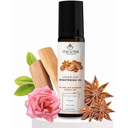 The Tribe Concepts Under Eye Brightening Oil for Dark Circles Removal, Reduces Puffiness Fine Lines, Wrinkles, Aging, Eye Pigmentation with Star Anise, Amla, Natural for Men Women - 8 ml Pack of 1