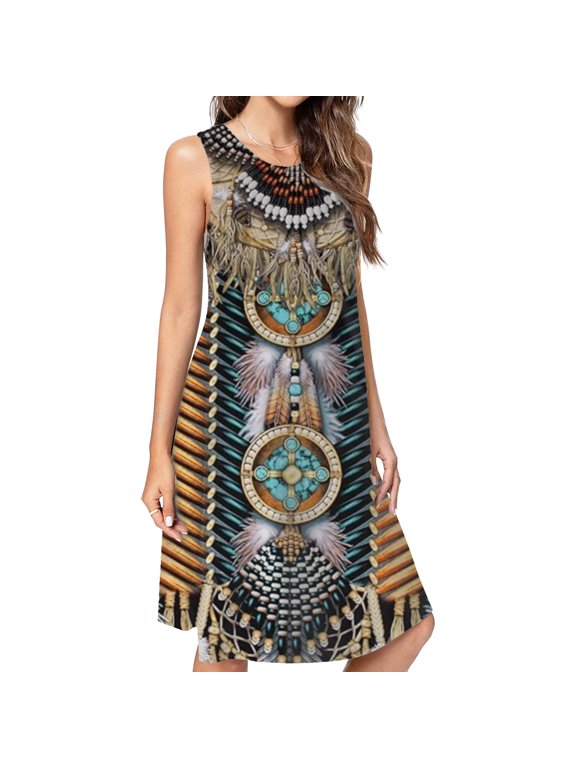 Tribe Elements Print Casual Sleeveless Loose Sundress Dress For Women Summer Dress Daily Woman