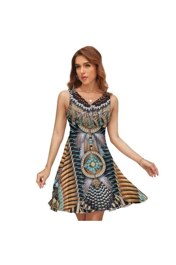 Tribe Elements Print Sundress Sleeveless Dress Summer Women Clothes Dress for Women Dresses