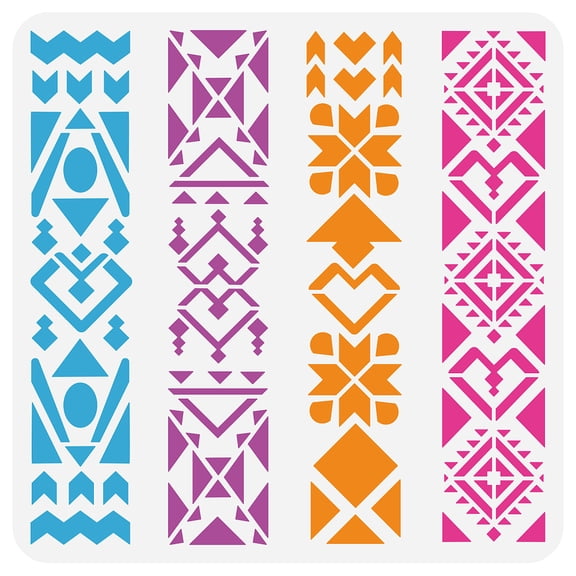 Tribe Frame Pattern Stencil 11.8x11.8inch Reusable Aztec Tribal Stencil Painting Template Southwest Borders DIY StencilsDIY